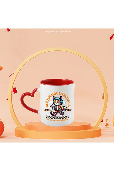 StoryGift Romania Cana Pisica Obosita Motan Cool Ma Intorc La Scoala, 330ml, Ceramica Cu Maner Ini, Cu ,stg