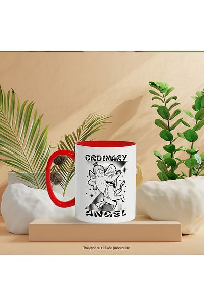 StoryGift Romania Mug With Message In English Ordenary Angel, Angel, Stars, Black and White 330 ml, Ceramic, With ,STG