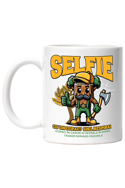 StoryGift Romania Cana Selfie Cu Copacul Si El Respira, Natura, Padurar, 330ml, Ceramic Cu Maner A, Cu ,stg