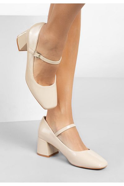 B T Shoes Erosa Beige Chunky Heel Shoes