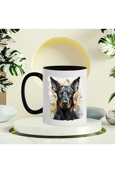 StoryGift Romania Mug With Purebred Dog, Doberman, Mosaic, Geometric, Multicolor 330 ml, Ceramic, With