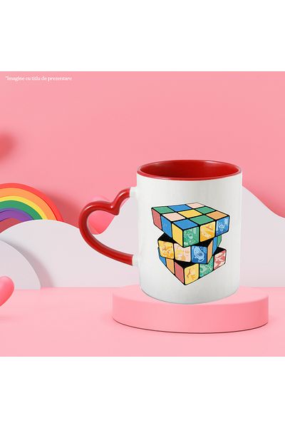 StoryGift Romania Cana Cu Arta Abstracta, Cub Rubik, Ferestre, Plaja, Gym, Multicolor 330 Ml, Cera, Cu ,stg