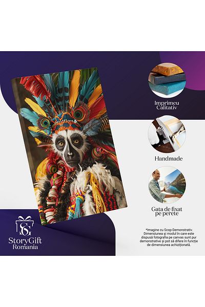 StoryGift Romania Tablou Canvas: Maimuta Cu Pene In Stil Afro - Obicei , Traditie Pictura Digitala