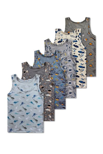 GizaKids 95% Cotton Boys' Mixed Color Patterned Undershirt Underwear Set of 6