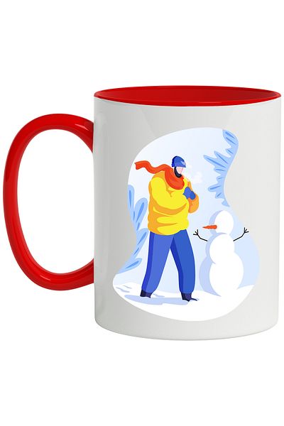 StoryGift Romania Snowman Mug, Scarf, Winter, Gloves, Multicolor 330 ml, Ceramic with Handle, With