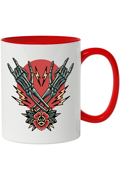StoryGift Romania Mug With Hands, Skeleton, Lightning, Rock, Flower, Leaves, Multicolor 330 ml, Ceramic, With