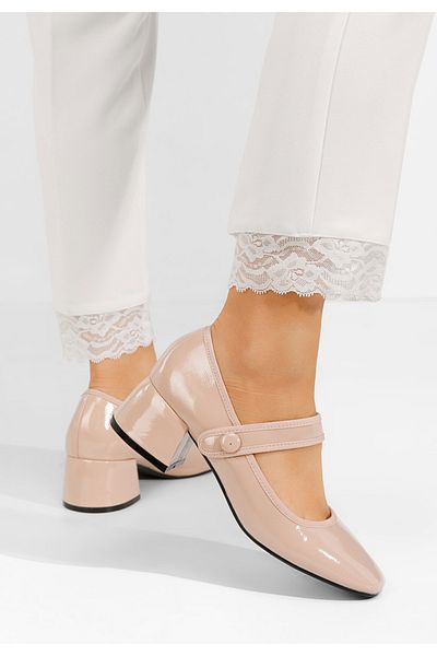B T Shoes Annaliese Beige Chunky Heel Shoes