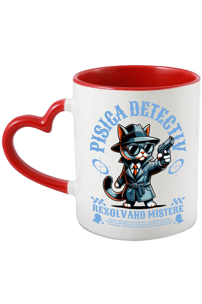 StoryGift Romania Cana Pisica Detectiv Rezolvand Mistere - Sherlock Cat, 330ml, Ceramica Cu Maner , Cu ,stg