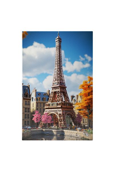 StoryGift Romania Tablou Canvas: Turnul Eiffel Zi Insorita In Paris Copaci Colorati Oasul Iubirii Pictura Digital