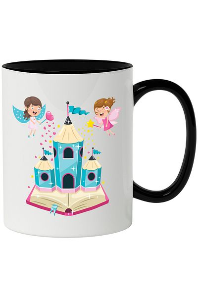 StoryGift Romania Castle Mug, Book, Fairies, Heart, Stars, Flag, Pencils, Stories, Multicolor, With