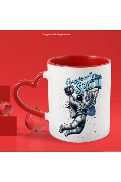 StoryGift Romania Basketball Astronaut Mug - Space Champion, 330ml, Ceramic with Heart Handle, With ,STG