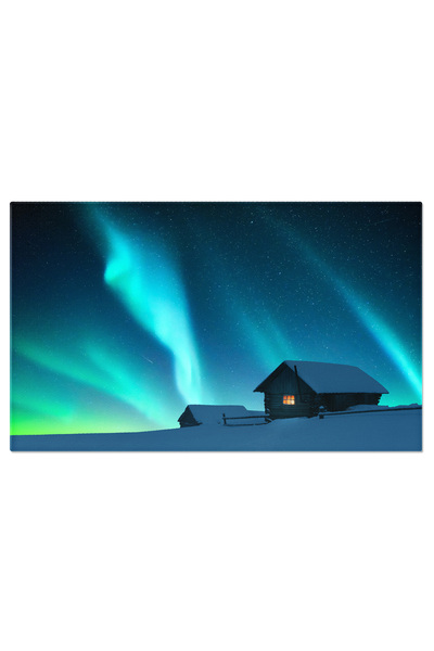 StoryGift Romania Tablou Canvas View Minunat Cu Aurora Boreala Casa, Iarna, Luminile Nordului, Peisaj, Albastru 1