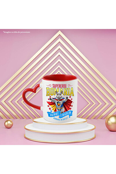 StoryGift Romania Mug with British Shorthair Cat in Captain Romania Costume with Cape, Hero, With Handle