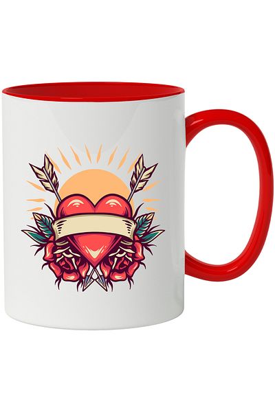 StoryGift Romania Mug With Heart, Sun, Arrows, Ribbon, Roses, Leaves, Multicolor 330 ml, C, Cu