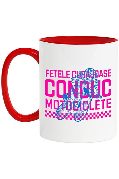 StoryGift Romania Cana Fetele Curajoase Conduc Motociclete Viteza Motor, 330ml, Ceramic Cu Maner R, Cu ,stg