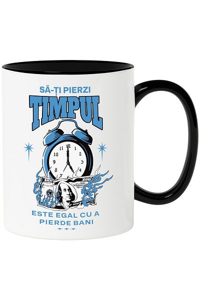 StoryGift Romania Mug wasting your time is equal to wasting money, 330ml, Ceramic with Handle Ne, With