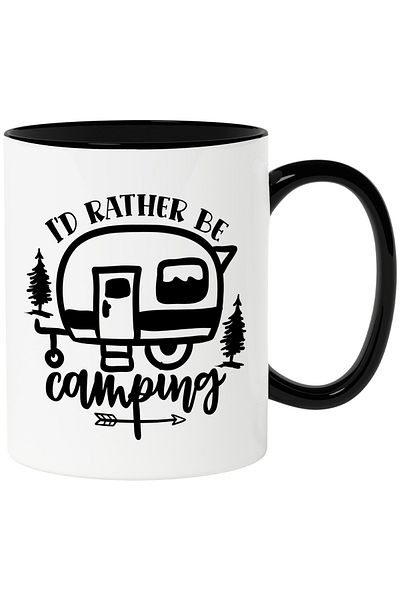 StoryGift Romania Mug for those who prefer to go camping - caravan trees with Black Handle, With
