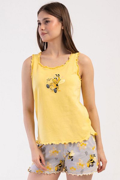 VİENETTA Women's Thick Strap Yellow Shorts Pajama Suit C9T6N0O904