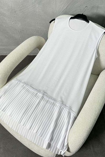 benguen Pleated Sleeveless Combed Cotton Underwear Tunic Ecru 4776
