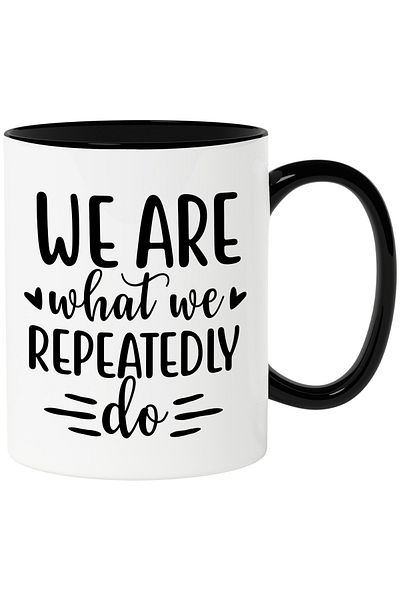 StoryGift Romania Mug with hearts and the text "We are what we repeatedly do" with Handle N, Cu