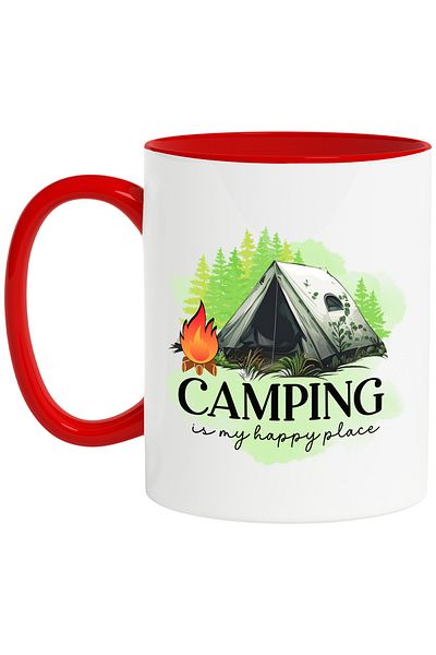 StoryGift Romania Mug with the message "Camping is my happy place", travel, illustration, nature, camp, With