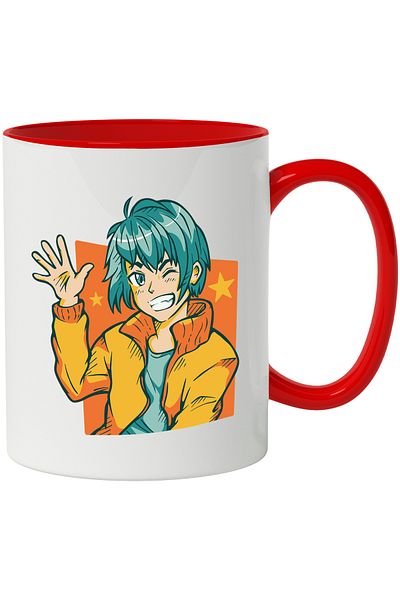 StoryGift Romania Mug With Boy, Jacket, Stars, Retro, Anime, Asian, Multicolor 330 ml, Ceramic, With