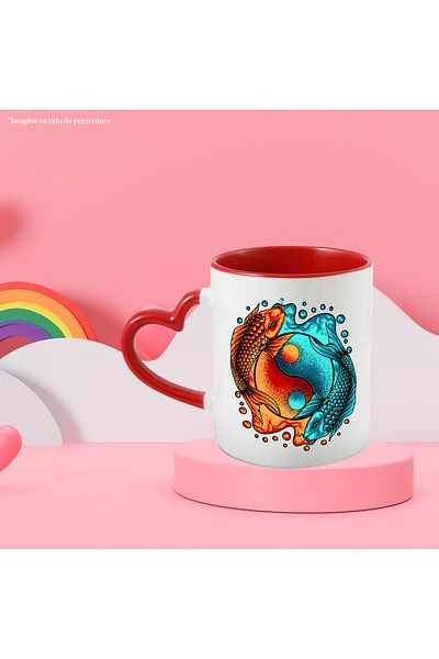 StoryGift Romania Koi Fish Mug, Ying Yang, Libra, Asian, Multicolor 330 ml, Ceramic with M, With ,STG