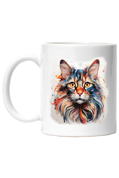 StoryGift Romania Cana Cu Cap De Pisica, Ilustratie Abstracta, Geometric, Mul...