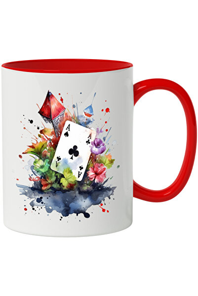 StoryGift Romania Cana Cu Carte De Joc, As, Trefla, Flori, Frunze, Plante, Mu...