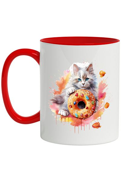 StoryGift Romania Cat Mug, Donut, Dessert, Leaves, Glaze, Candy, Multicolor 330 ml, C, Cu