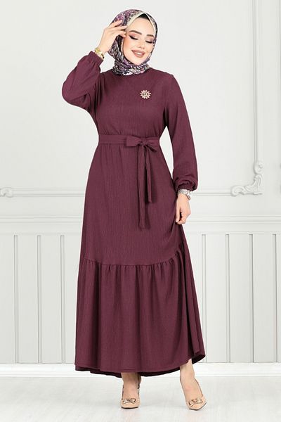 ModaMerve Φόρεμα με ελαστική μανσέτα 423DVL897-M Plum