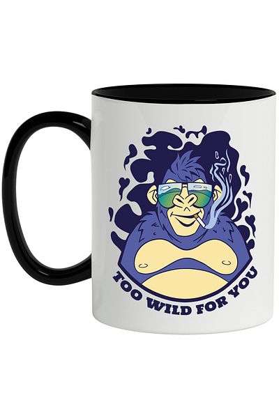 StoryGift Romania Mug With Message In English Too Wild For You, Monkey, Cigarette, Multicolor 330 ml, C, Cu
