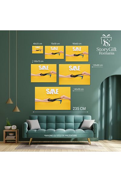 StoryGift Romania Tablou Canvas Cumparaturi Si Stil Femeile Tinand Pantoful Sub Literele De Vanzare O Piesa De M