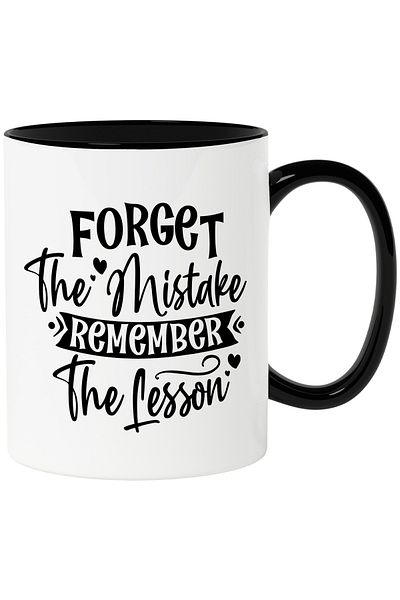 StoryGift Romania Mug with hearts and the message "Forget the mistake, remember the lesson" with Black Handle, With
