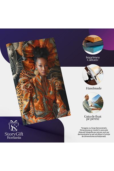 StoryGift Romania Tablou Canvas Ținută Îndrăzneață Cu Imprimeu De Felină A Fetei De Culoare Cu Pălărie Creață , P
