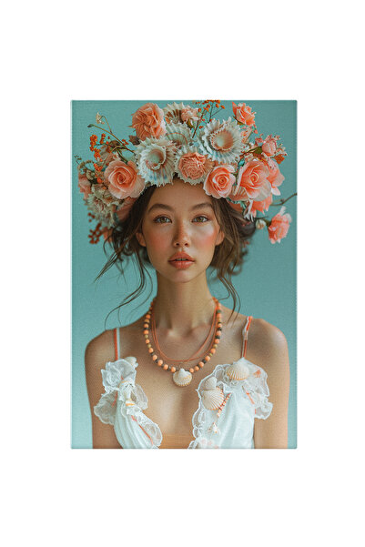 StoryGift Romania Tablou Canvas Flori Și Colier Cu Scoici O Doamnă Ce Îmbracă...