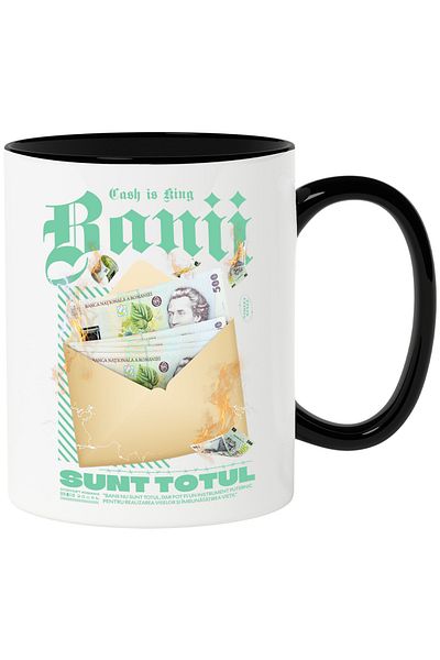 StoryGift Romania Money is Everything Mug - 500 Lei Money Envelope, 330ml, Ceramic with Black Handle, With