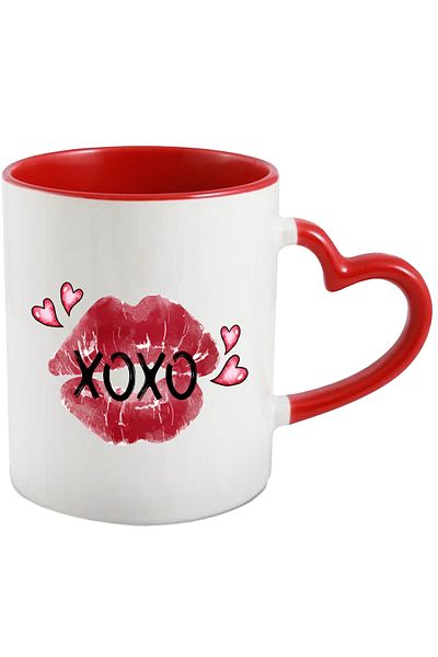 StoryGift Romania Mug with the message "XOXO", lips, kiss, peck, hearts, Valentine's Day, illustrated, With ,STG