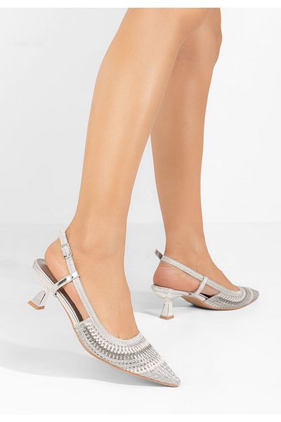 B T Shoes Dominga Silver Low Heel Shoes