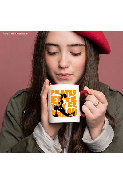 StoryGift Romania Mug with Sporty Woman Yoga Position Health Training Pilatex Text In Romanian, With