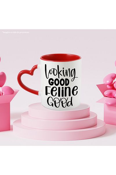 StoryGift Romania Mug with the text "Looking good, feeling good" - feline cats with Heart Handle R, Cu, STG