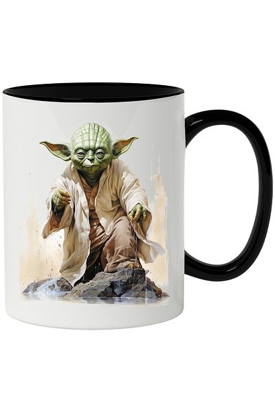 StoryGift Romania Mug With Yoda, Star Wars, Rocks, Lake, Water, SF, Master, Jedi, Multicolor 330 ml, With