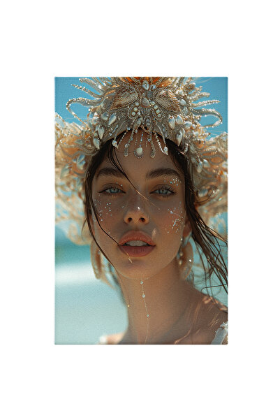StoryGift Romania Tablou Canvas: Portret Feminin Regina Scoicilor - Accesorii Misterioase Din Scoici Pictura Dig