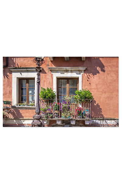 StoryGift Romania Tablou Canvas Balcon Inflorit Frumos In Orasul Taormina Oras, Arhitectura, Balcon, Culoare, Flo
