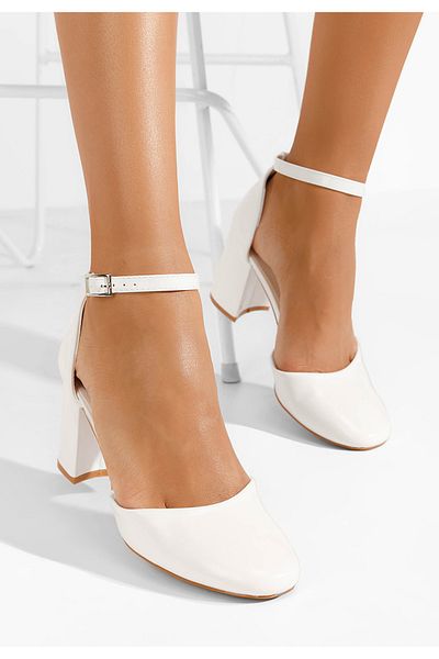 B T Shoes Pantofi Cu Toc Gros Fadivia Albi