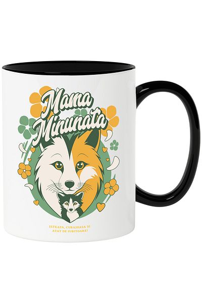 StoryGift Romania Mug Wolf with cubs family text Wonderful mother, 330ml, Ceramic with Black Handle, With M