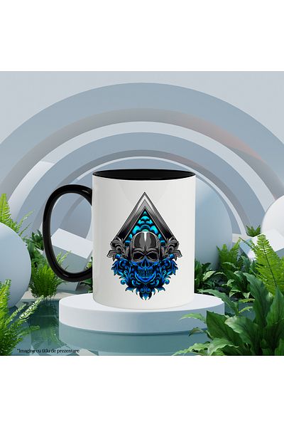 StoryGift Romania Skull Mug, Rhombus, Abstract, Multicolor 330 ml, Ceramic with Black Handle, With Handle, STG