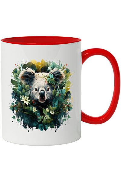 StoryGift Romania Koala Bear Mug, Leaves, Flowers, Vegetation, Exotic, Multicolor 330 ml, Ceramic, With