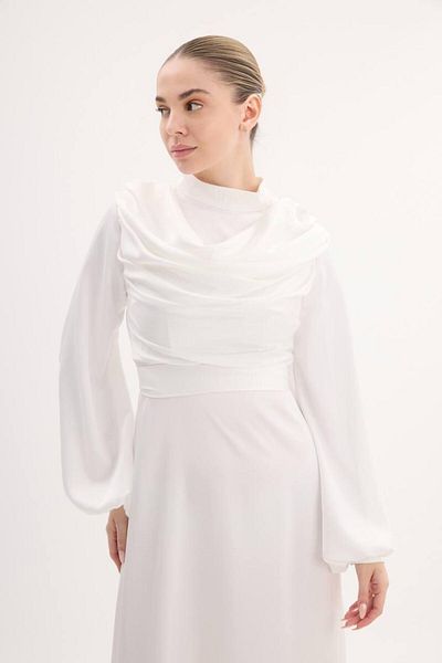 Marvella By Rasha Draped High-Neck Satin Evening Dress