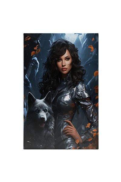 StoryGift Romania Tablou Canvas: Personaj Fantastic Feminin Imbracat In Salopeta Neagra Stralucitoare Insotita D